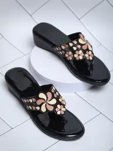FABBMATE Embellished Open Toe Flats