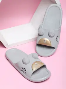 FABBMATE Women Self Design Sliders With Laser Cuts