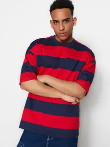 Trendyol Striped Drop Shoulder Sleeves Cotton T-Shirt