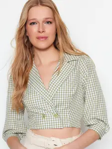 Trendyol Checked Notched lapel Double Breasted Crop Blazer