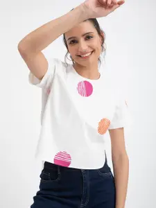 Pink Fort Conversational Printed Round Neck Pure Cotton Top