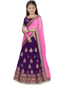 BAESD Girls Embroidered Silk Semi-Stitched Lehenga & Unstitched Blouse With Dupatta