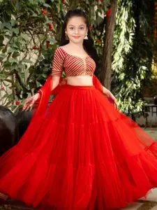 BAESD Girls Embroidered Semi-Stitched Lehenga & Unstitched Blouse With Dupatta