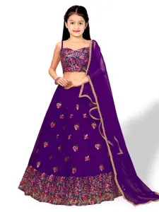 BAESD Girls Embroidered Thread Work Semi-Stitched Lehenga & Unstitched Blouse With