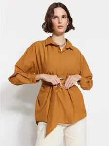 Trendyol Shirt Collar Belted Longline Shirt Style Top