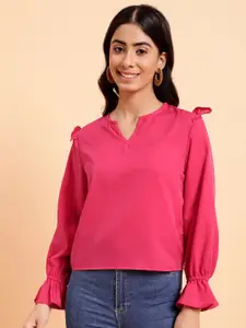 MINT STREET V-Neck Cuffed Sleeves Casual Crepe Top