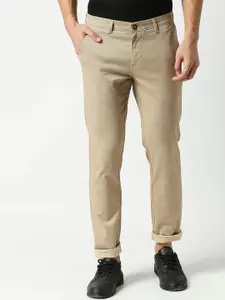 DRAGON HILL Men Mid Rise Plain Cotton Slim Fit Chinos Trousers