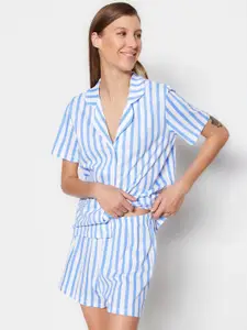 Trendyol Striped Pure Cotton Night Suit