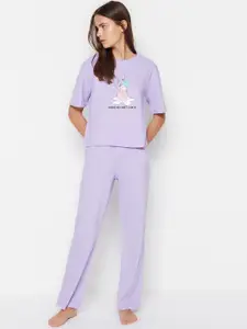 Trendyol Printed Pure Cotton T-Shirt With Trousers