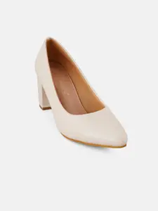 DressBerry White Pointed Toe Block Pumps