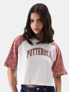 The Souled Store Proud Potterhead Printed Raglan Sleeves Boxy Fit Crop T-shirt