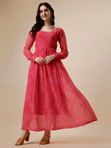 Vaidehi Fashion Vaidehi Fashion Pink Ethnic Motifs Print Georgette Maxi Dress