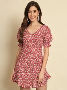 Trend Arrest Floral Printed Puff Sleeve Mini A-Line Dress