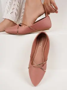 DressBerry Nude-Coloured Embellished Pointed Toe Ballerinas