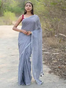 Very Much Indian Striped Pure Cotton Saree With Blouse Piece