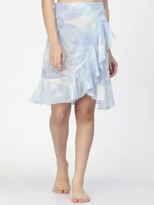 EROTISSCH Blue & White Floral Printed Relaxed-Fit Swimwear Cover-Up Bottom Skirt