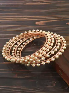Jewar Mandi Set Of 4 Gold-Plated Pearl Beaded Bangles