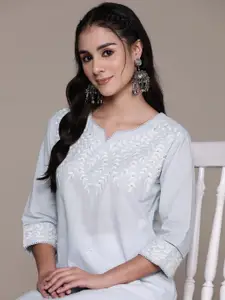 Readiprint Floral Embroidered Sequinned Pure Cotton Kurta