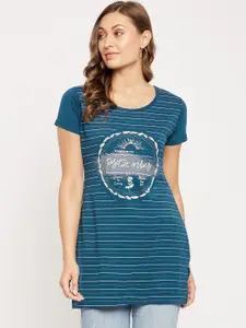 VERO AMORE Striped Printed Cotton Longline T-shirt