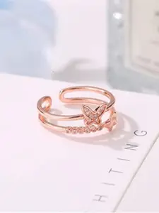 VIEN Rose Gold-Plated CZ-Studded Adjustable Ring