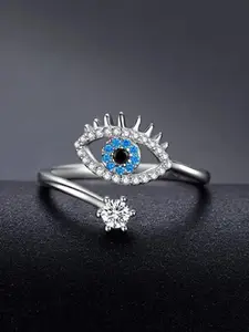 VIEN Silver-Plated CZ-Studded Evil Eye Adjustable Ring