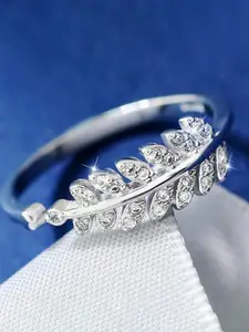 VIEN Silver-Plated CZ-Studded Adjustable Finger Ring
