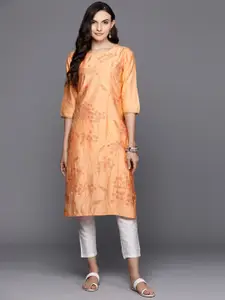 Indo Era Floral Printed Thread Work Detail Straight Kurta