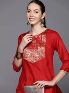 Indo Era Ethnic Motifs Yoke Design Gotta Patti Detail Straight Kurta