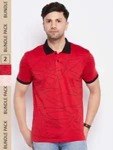 WILD WEST Pack Of 2 Geometric Printed Polo Collar T-shirt