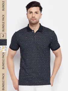 WILD WEST Men Pack of 2 Printed Polo Collar Cotton T-shirts