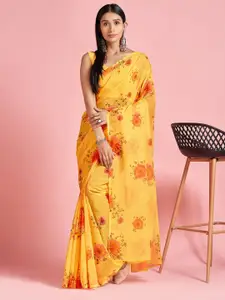 Saree mall Yellow & Red Floral Printed Organza Sarees