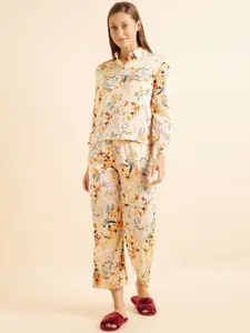 Sweet Dreams Rose & Yellow Floral Printed Satin Night Suit