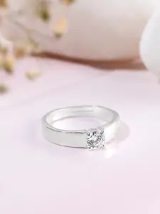 Zavya 925 Rhodium-Plated Sterling Silver CZ-Studded Ring