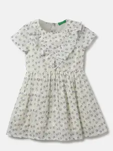United Colors of Benetton Girls Floral Printed Ruffled Cotton Fit & Flare Dress