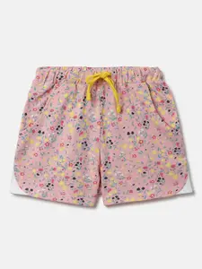 United Colors of Benetton Girls Pink Floral Printed Cotton Shorts