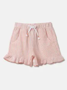 United Colors of Benetton Girls Vertical Striped & Ruffled Cotton Shorts