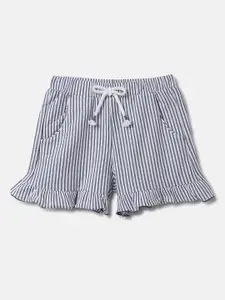 United Colors of Benetton Girls Vertical Striped & Ruffled Cotton Shorts