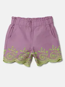 United Colors of Benetton Girls Self Design Mid-Rise Cotton Shorts