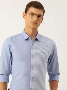Peter England Men Slim Fit Horizontal Stripes Pure Cotton Casual Shirt