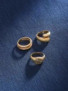 Zaveri Pearls Set Of 3 Gold-Plated Finger Rings