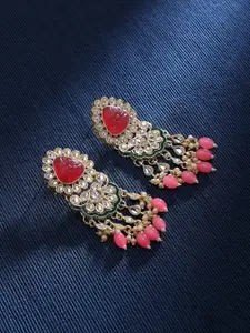Zaveri Pearls Gold-plated Stones & Beads Minimal Green Meenakari Kundan Studded Earrings