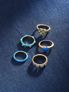 Zaveri Pearls Set of 5 Gold Plated & Enamel Rings