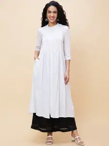 Globus Women Striped Thread Work Pleated A-Line Kurta