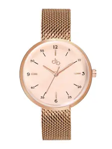 DressBerry Women Rose Gold-Toned Brass Embellished Dial & Rose Gold-Plated Stainless Steel Textured Straps Watch