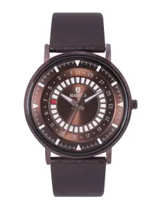 Roadster Men Brown Brass Embellished Dial & Brown Leather Straps Analogue Watch