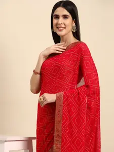 Indian Women Bandhani Print Gotta Patti Pure Georgette Designer Saree