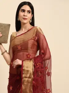 Indian Women Ethnic Motifs Embroidered Organza Designer Saree