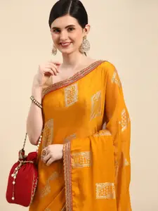 Indian Women Ethnic Motifs Print Gotta Patti Detail Silk Blend Designer Saree