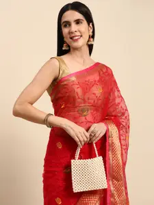 Indian Women Ethnic Motifs Embroidered Organza Designer Saree