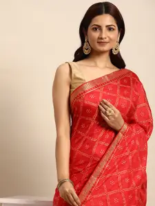 Indian Women Bandhani Zari Silk Blend Saree